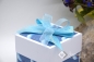 Preview: Explosionsbox Baby Junge ca. 7x7x7cm | Geldgeschenk Geburt | Kinderwagen | Mond, Sterne | hellblau weiß | Art. Nr. 00020507